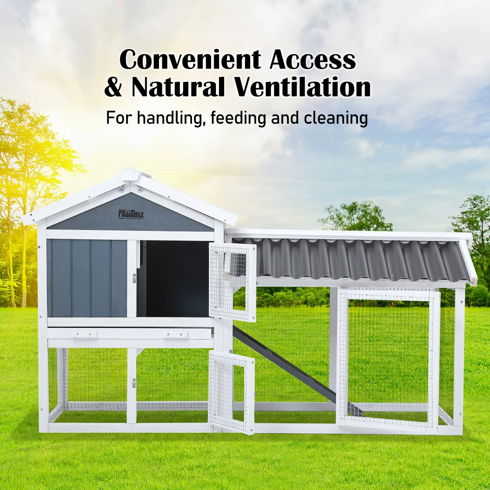 2 Storey Rabbit Hutch Chicken Coop with PVC Roof, PawMate