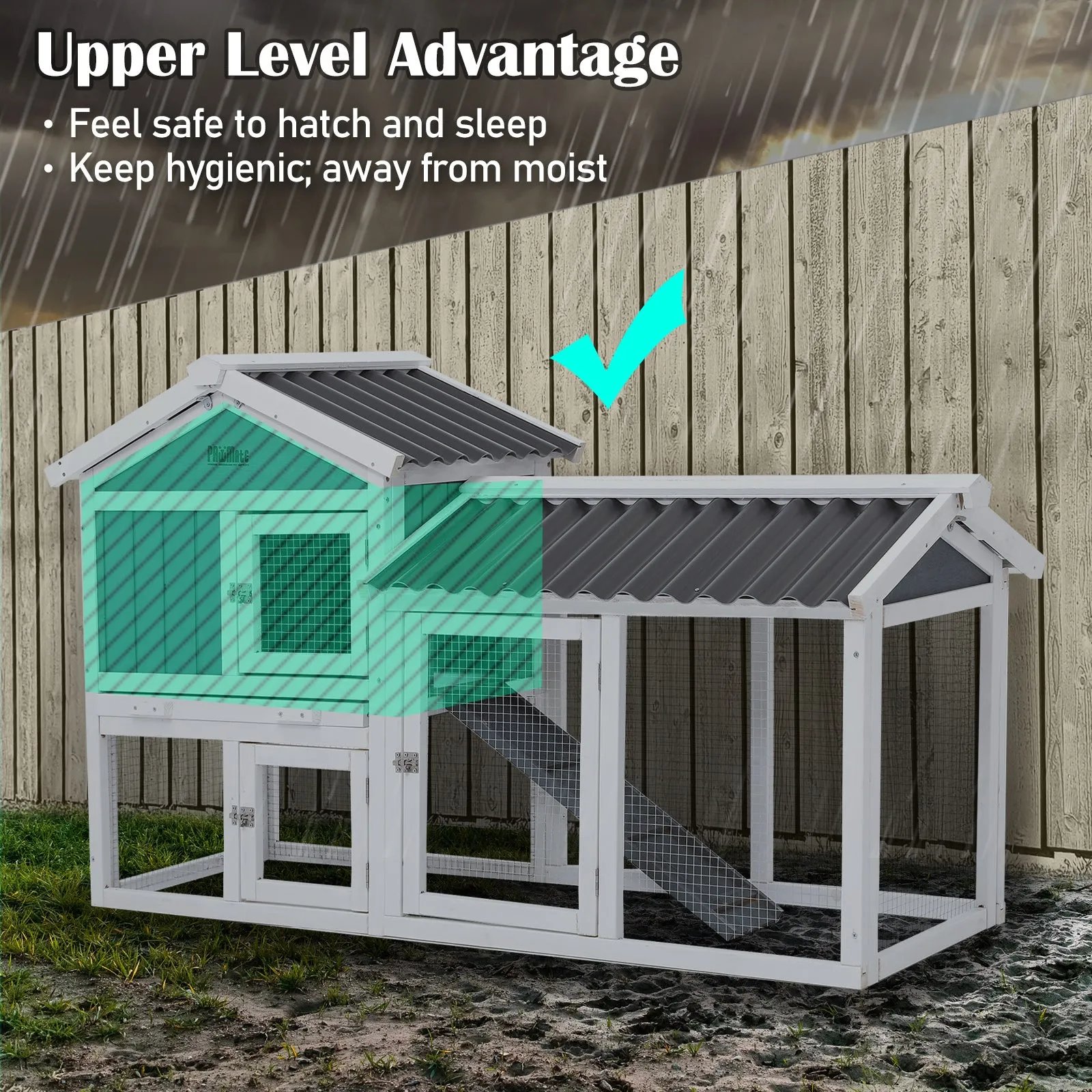 2 Storey Rabbit Hutch Chicken Coop with PVC Roof, PawMate