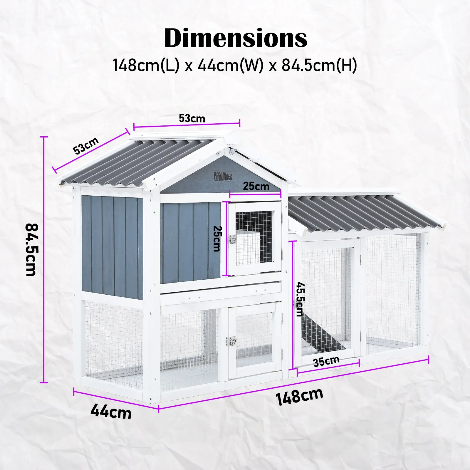 2 Storey Rabbit Hutch Chicken Coop with PVC Roof, PawMate