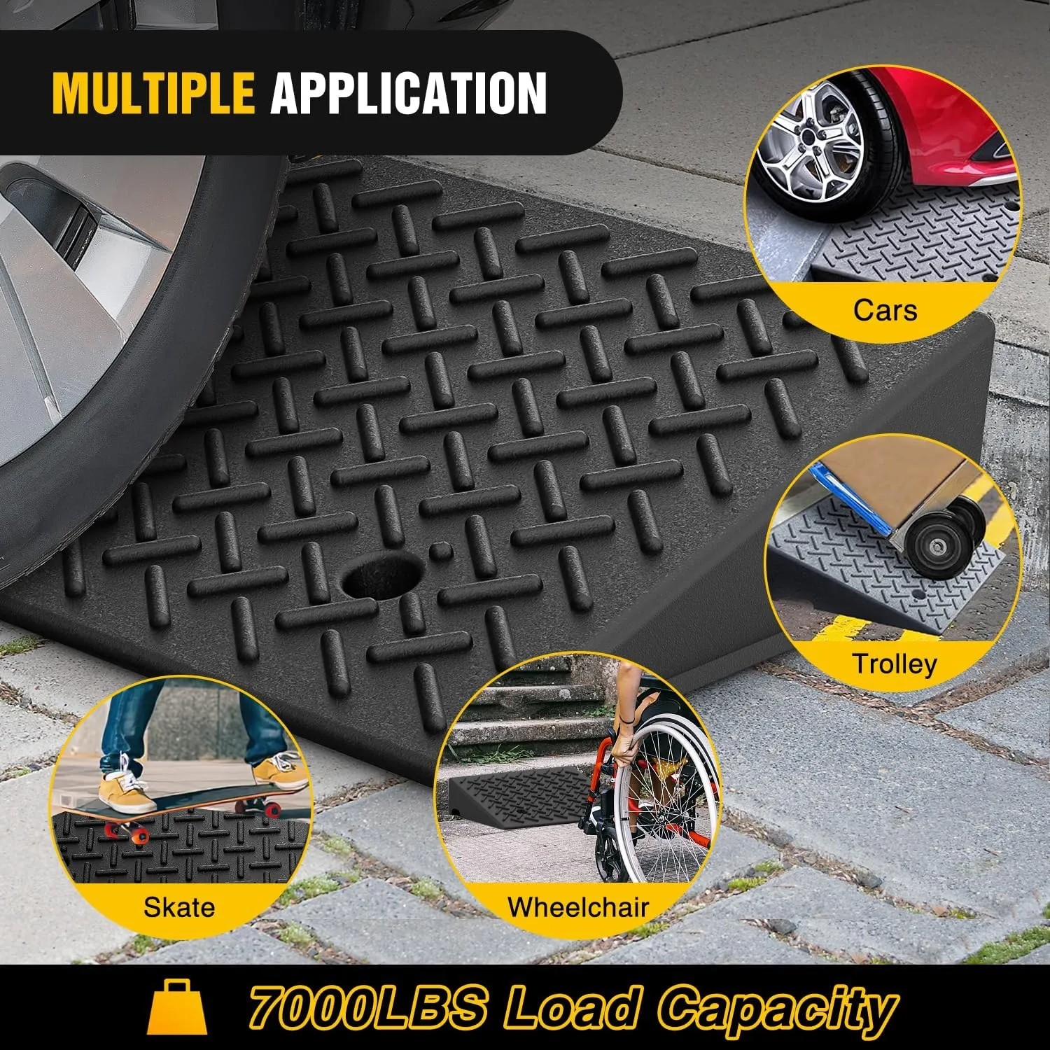 7.5 Inch 7000lbs Load Capacity Rise Height Heavy Duty Rubber Curb Ramp (Pair)