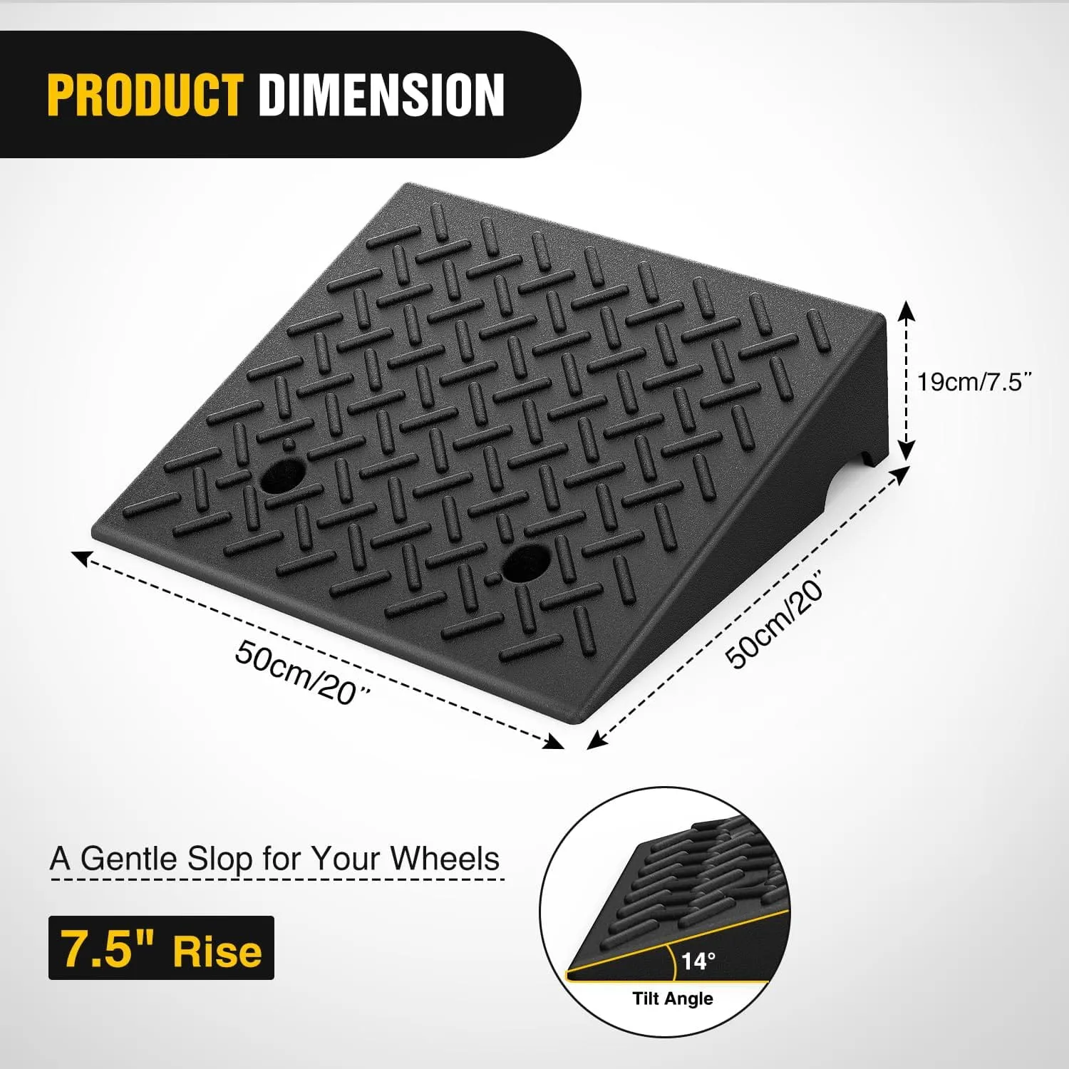 7.5 Inch 7000lbs Load Capacity Rise Height Heavy Duty Rubber Curb Ramp (Pair)