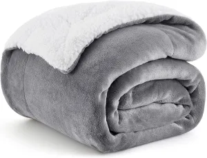 Bedsure Sherpa Fleece Blanket, Thick and Warm Reversible Sofa Throw, Grey