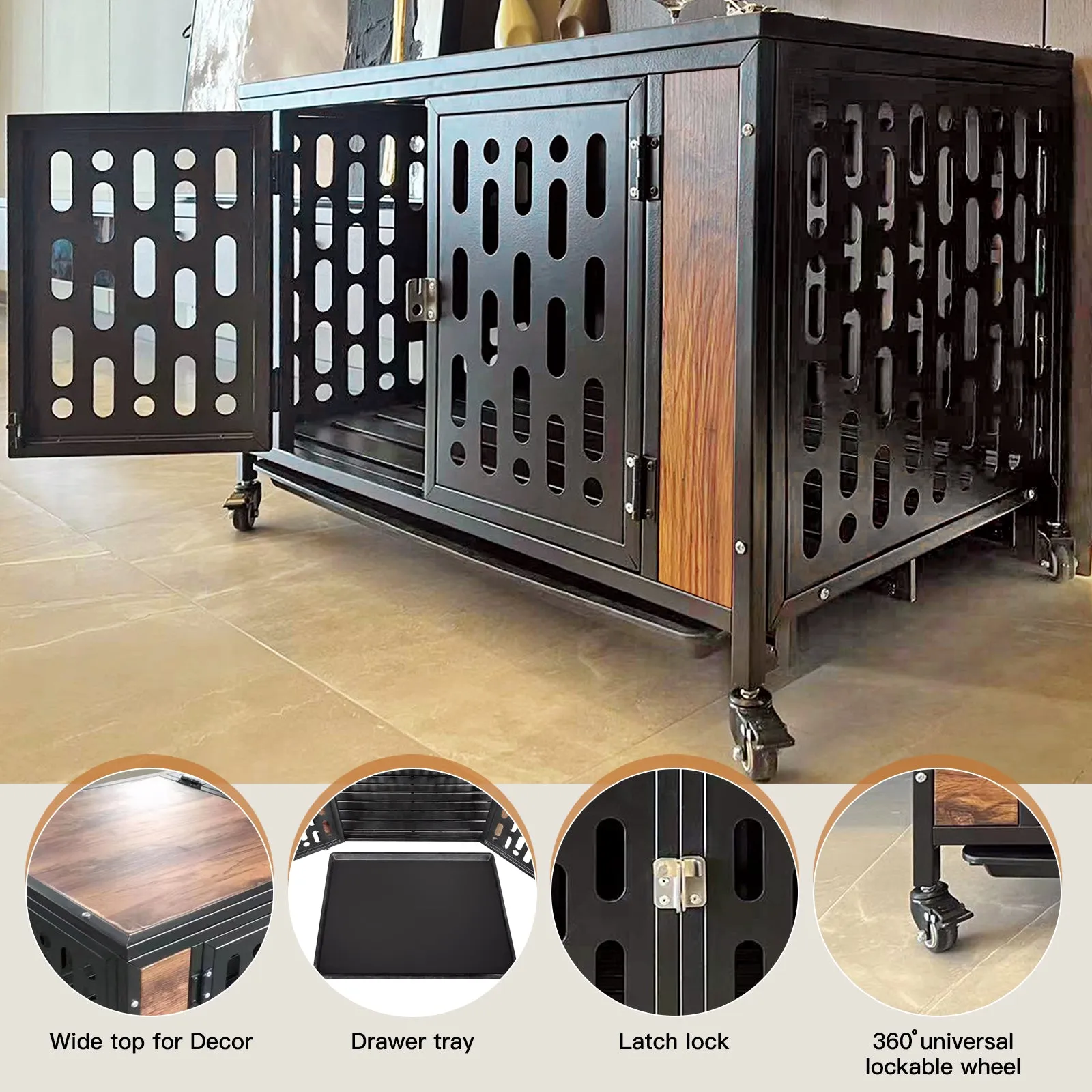Dog Crate End Table with Cushion and Hooks