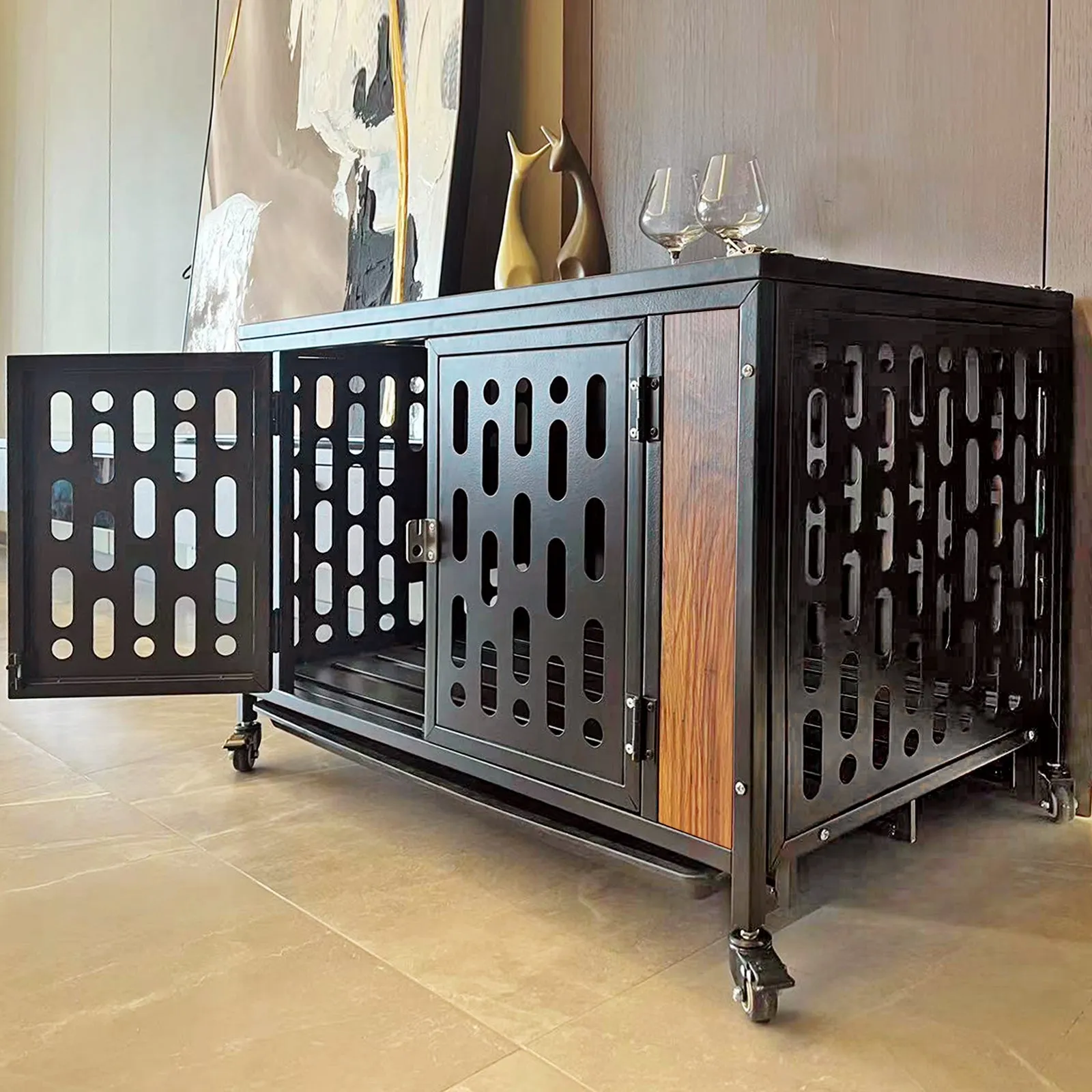 Dog Crate End Table with Cushion and Hooks