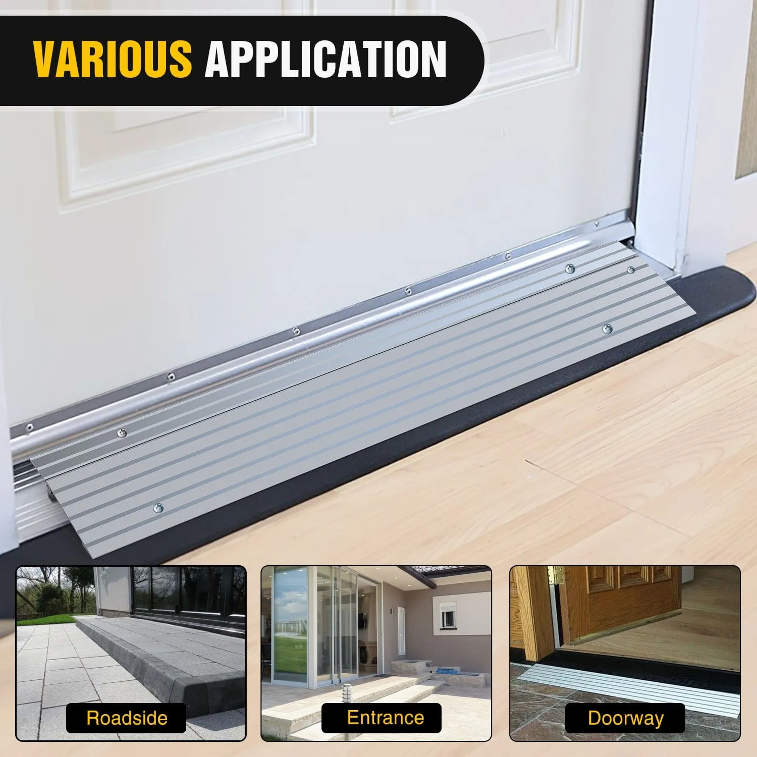 Door Threshold Ramp 1inch Rise Portable Aluminum Wheelchair Door Transition Entry Ramps for Doorways Home Steps