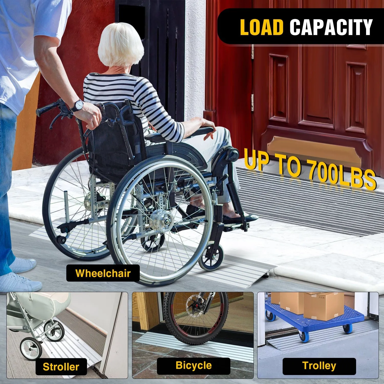 Door Threshold Ramp 1inch Rise Portable Aluminum Wheelchair Door Transition Entry Ramps for Doorways Home Steps