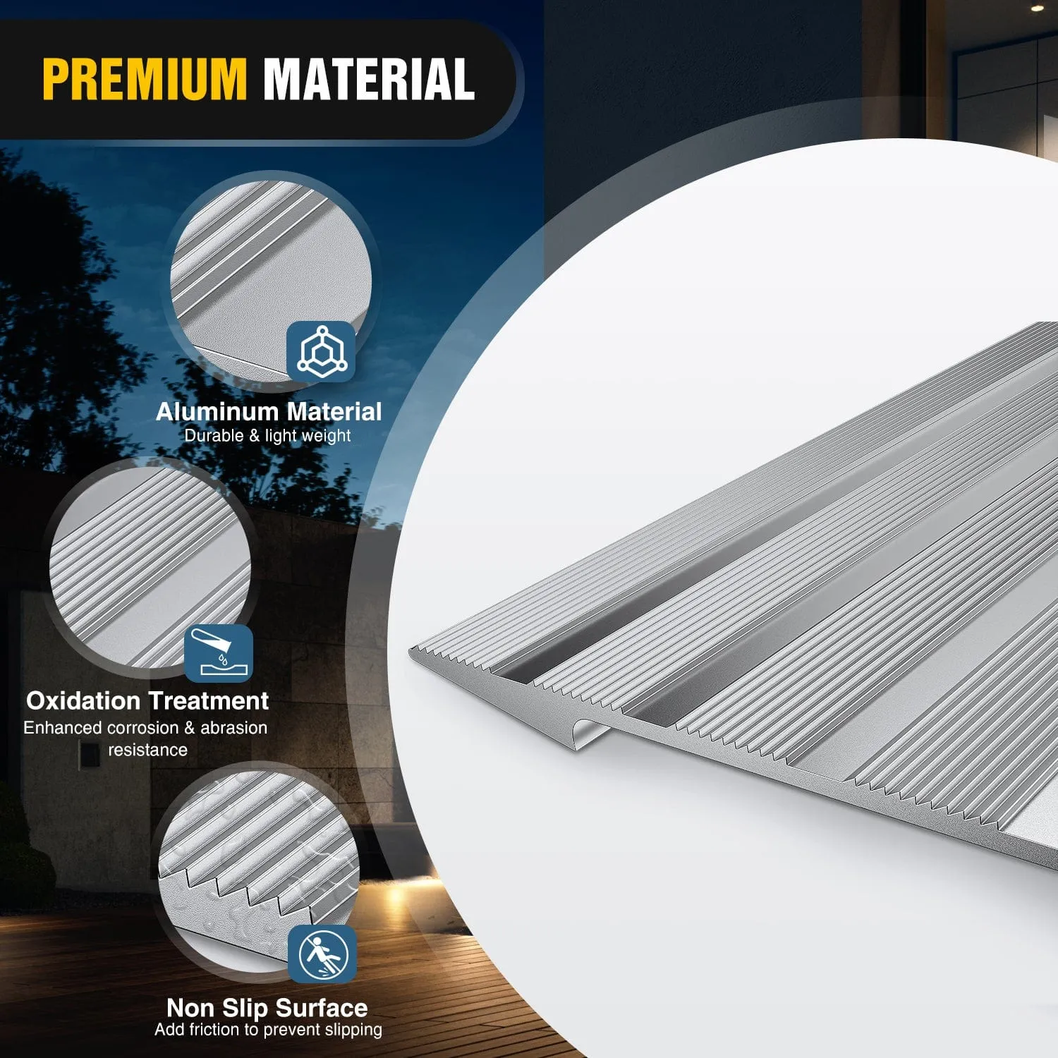 Door Threshold Ramp 1inch Rise Portable Aluminum Wheelchair Door Transition Entry Ramps for Doorways Home Steps