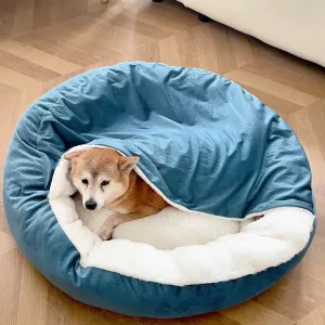 Large Hooded Dog Bed With Blanket Waterproof In Blue
