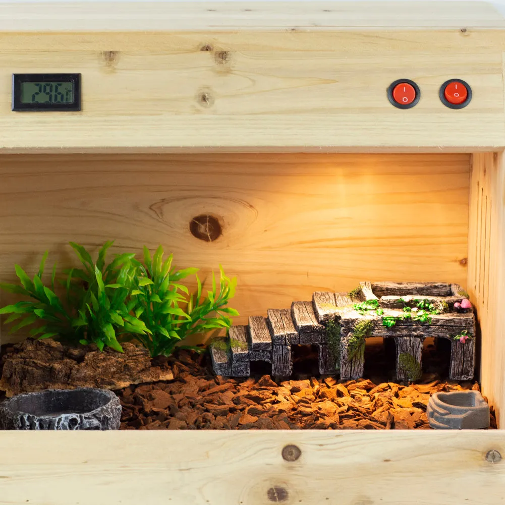 OMEM Reptile Breeding Box Shelter Habitat Decor Terrarium Hideout Turtle Basking Ramp Water Bowl Feeding Humidify Hide Caves