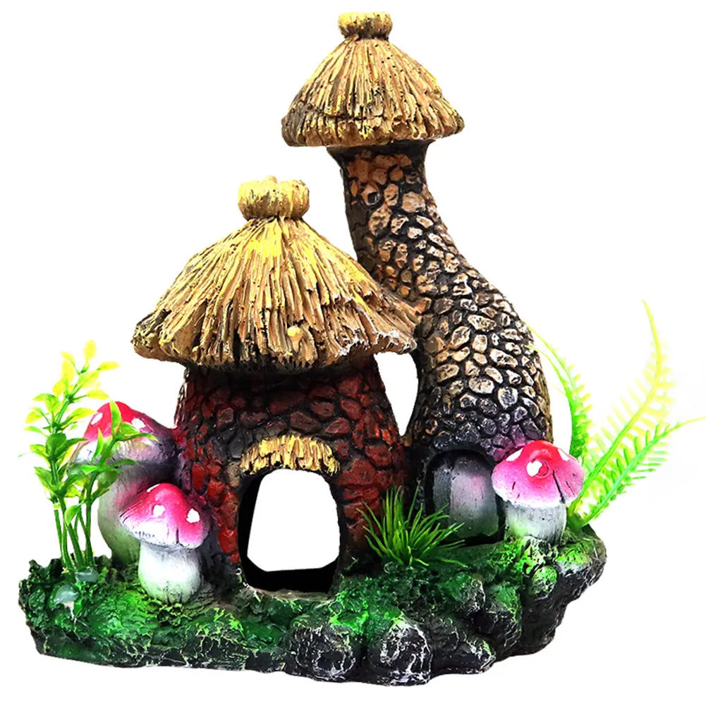 OMEM Reptile Hide Cave Amphibian Habitat Accessories Ornaments Garden Mushroom House Decor Landscape Ornament