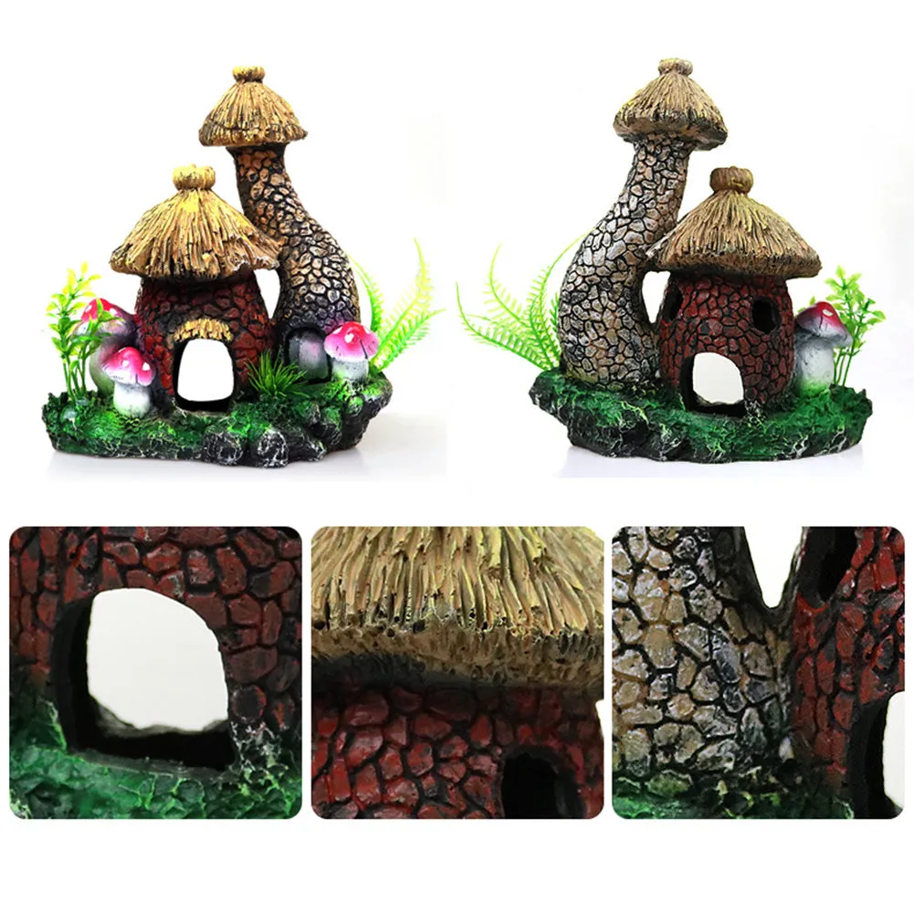 OMEM Reptile Hide Cave Amphibian Habitat Accessories Ornaments Garden Mushroom House Decor Landscape Ornament