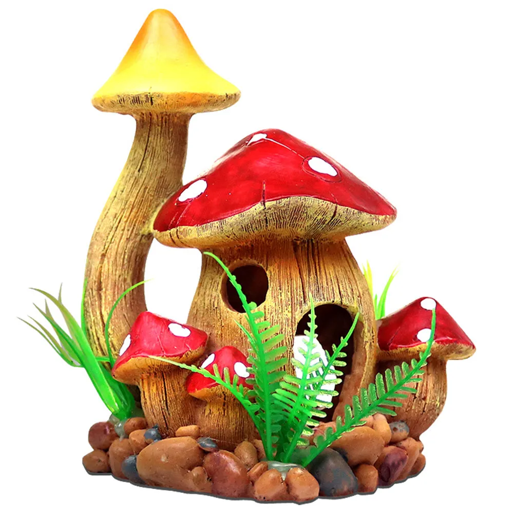 OMEM Reptile Hide Cave Amphibian Habitat Accessories Ornaments Garden Mushroom House Decor Landscape Ornament