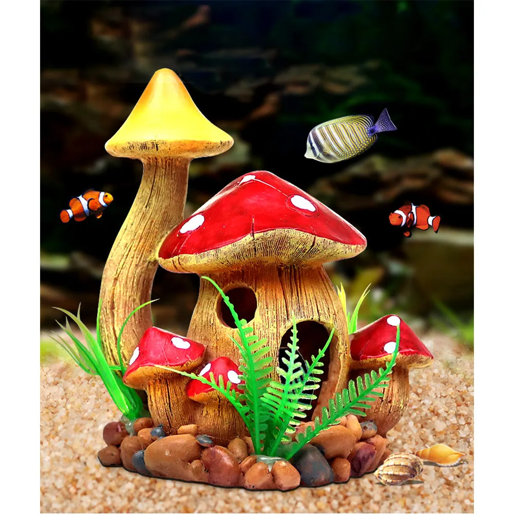 OMEM Reptile Hide Cave Amphibian Habitat Accessories Ornaments Garden Mushroom House Decor Landscape Ornament