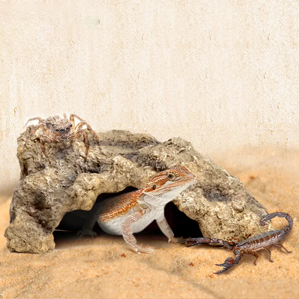 OMEM Reptile Rock Hide Cave Large Right-Angle Hideout Breeding Box Shelter Terrarium Habitat Decor