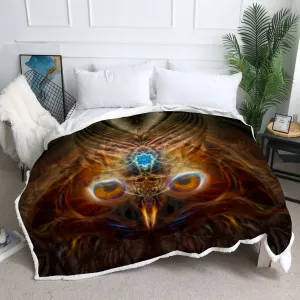 Owl Totem Throw Blanket | Soft Sherpa Fleece Blanket | Nina Chusiqa