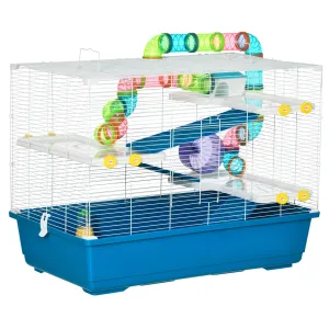 PawHut Large Hamster Cage w/ Water Bottle, Exercise Wheel, Ramps - Blue