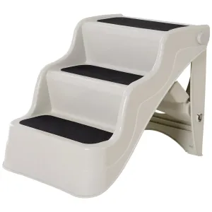 PawHut Portable 3 Steps Ramp Stair Ladder for Pets, Dog in Cream White Nonslip