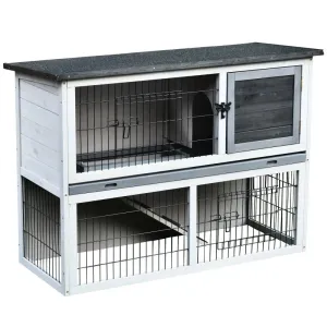 Pawhut Rabbit Hutch Light Grey, Dark Grey and Black.