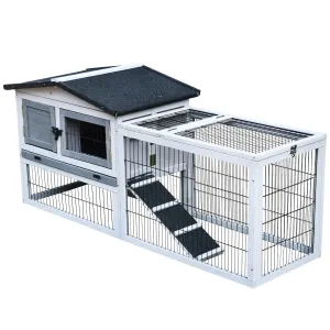 Pawhut Rabbit Hutch Pet House Outdoor Run Design w/ Water-Resistant Paint Ramp
