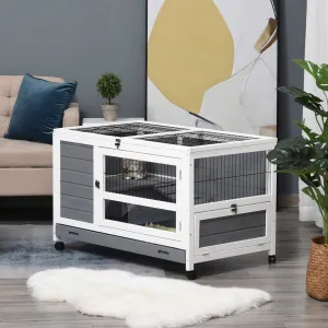 PawHut Wooden Rabbit Hutch Elevated Pet Bunny House Rabbit Cage with Slide-Out Tray Indoor Grey