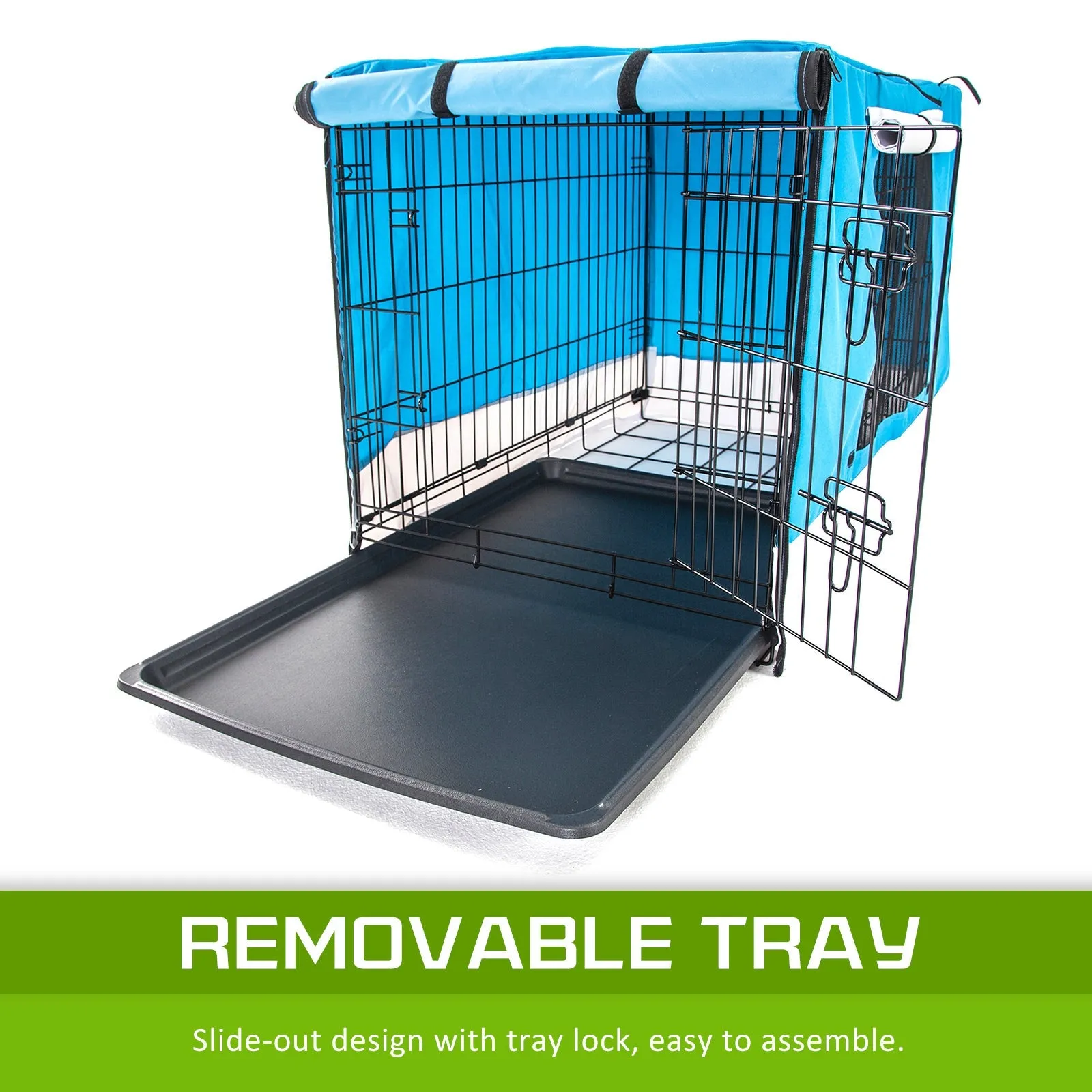 Wire Dog Cage Foldable Crate Kennel 30in with Tray   Blue Cover Combo