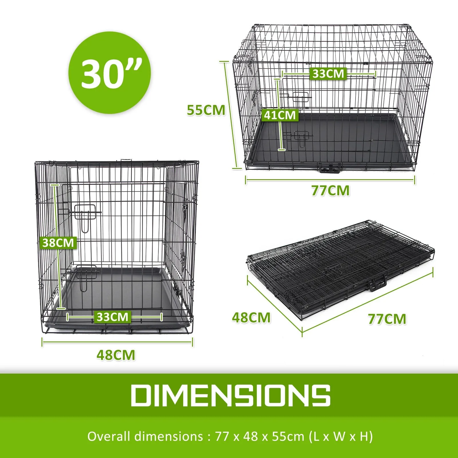 Wire Dog Cage Foldable Crate Kennel 30in with Tray   Blue Cover Combo