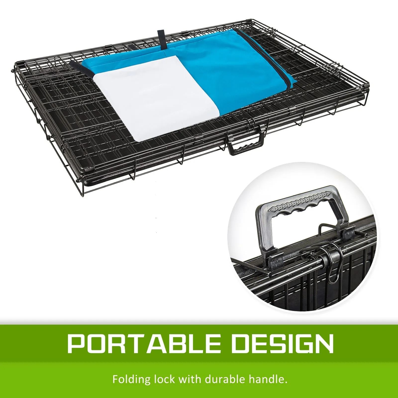 Wire Dog Cage Foldable Crate Kennel 30in with Tray   Blue Cover Combo