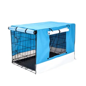 Wire Dog Cage Foldable Crate Kennel 30in with Tray   Blue Cover Combo