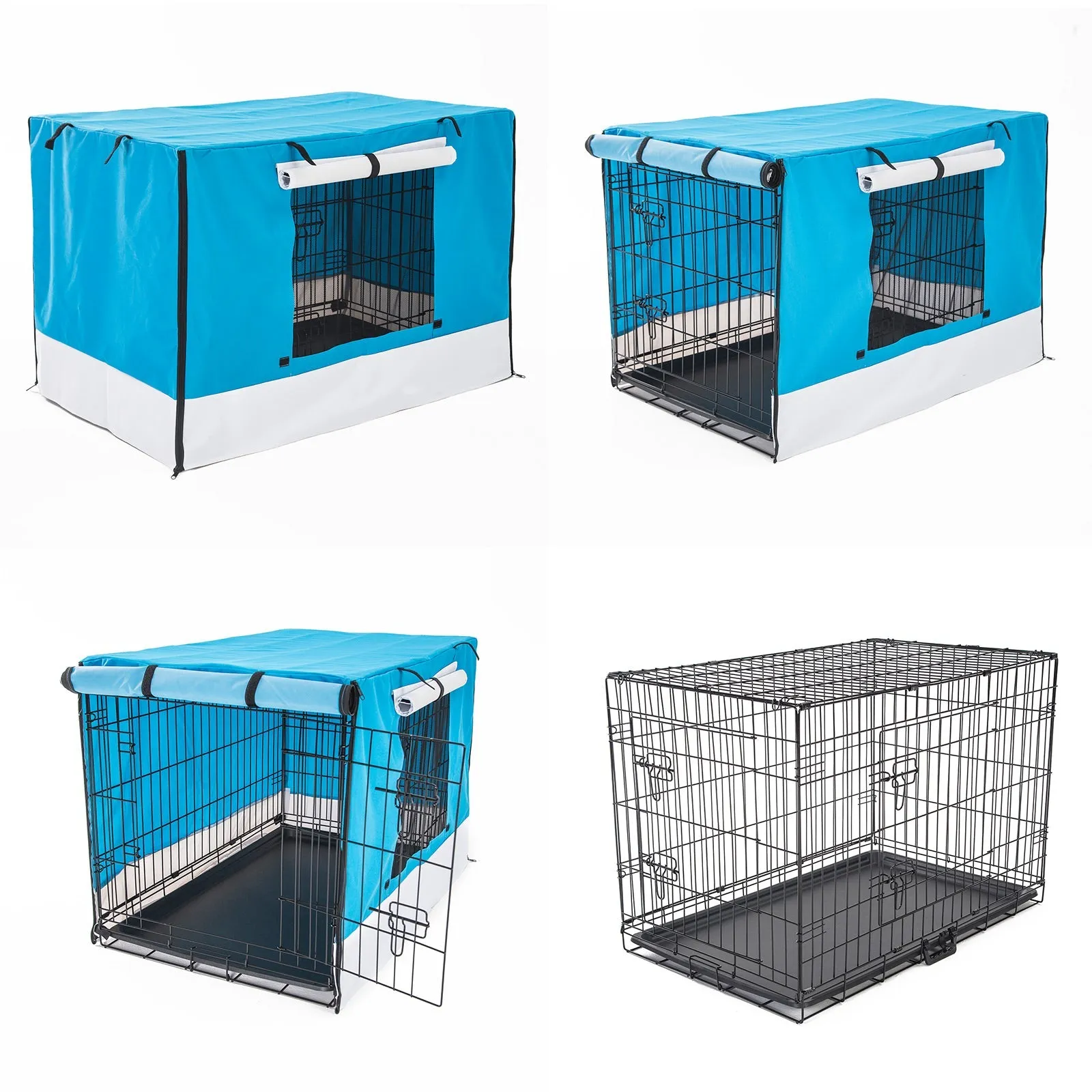 Wire Dog Cage Foldable Crate Kennel 30in with Tray   Blue Cover Combo