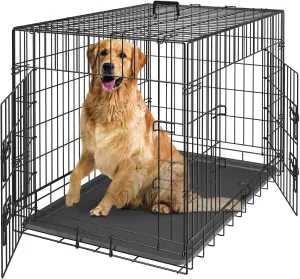 ZENY 30/36/42 Inch Dog Crate Double Door Folding Metal Dog or Pet Crate Kennel with Tray and Handle